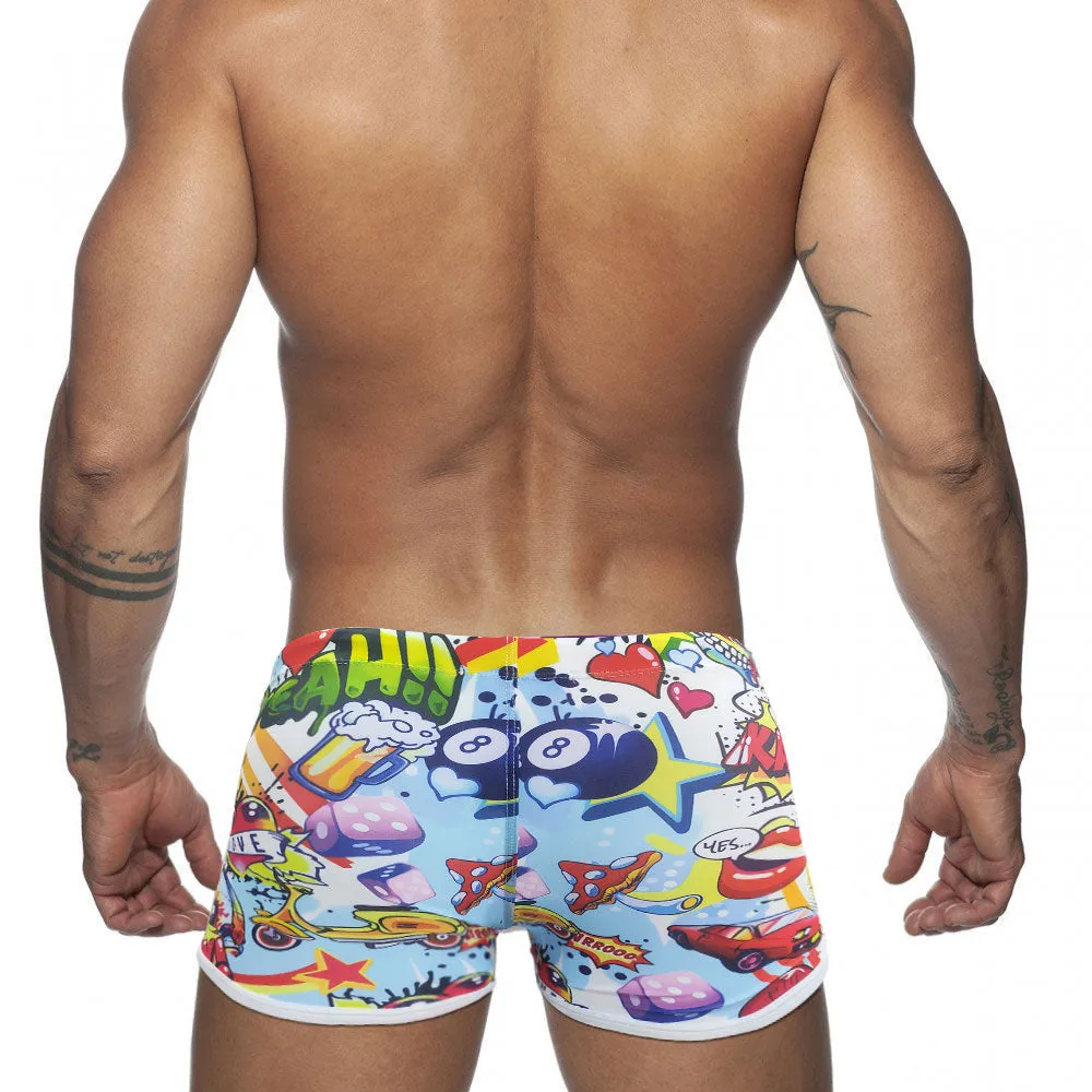 Men's Summer Beach Surfing Padded Push-Up Cartoon Briefs Swimwear