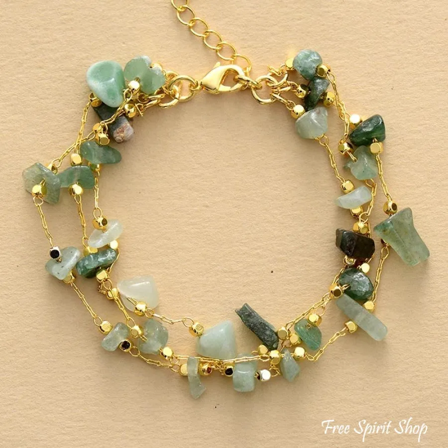 Natural Green Aventurine Gold Chain Multi-Layer Bracelet