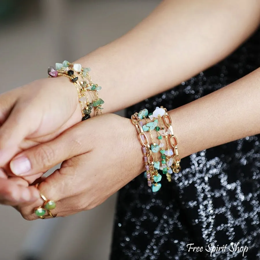 Natural Green Aventurine Gold Chain Multi-Layer Bracelet