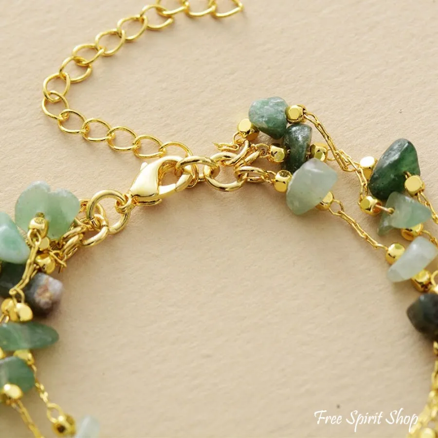 Natural Green Aventurine Gold Chain Multi-Layer Bracelet