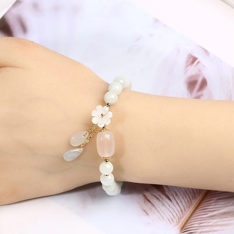 Natural Jade Agate Shell Water Drop Flower Bead Bracelet