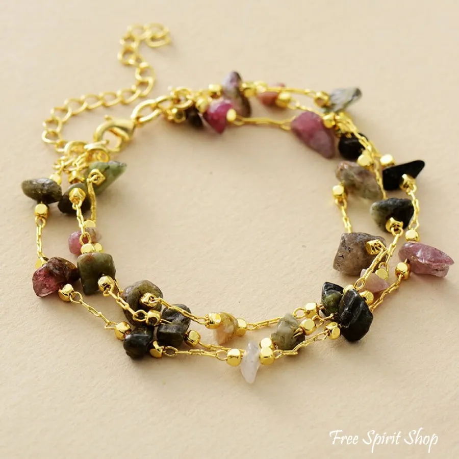 Natural Tourmaline Gold Chain Multi-Layer Bracelet