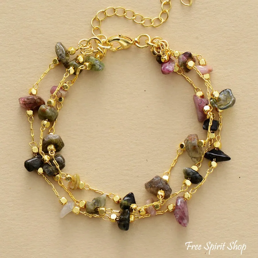 Natural Tourmaline Gold Chain Multi-Layer Bracelet