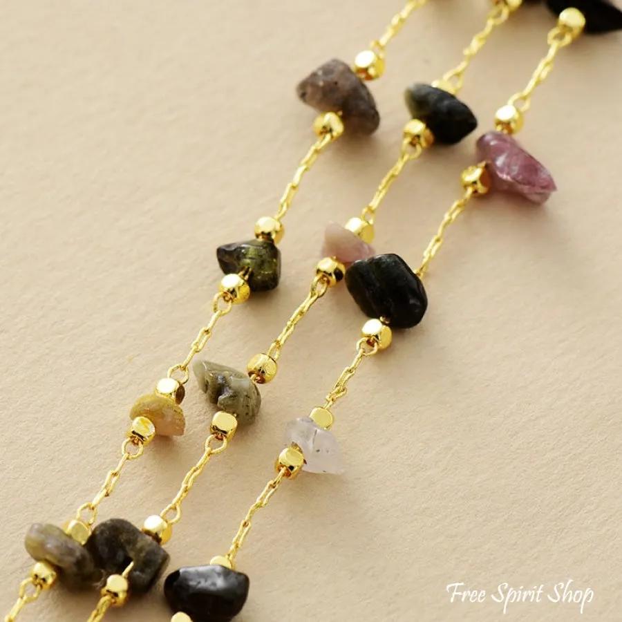 Natural Tourmaline Gold Chain Multi-Layer Bracelet