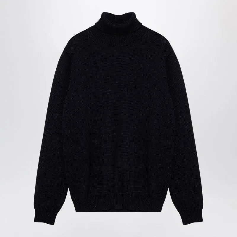 NAVY MERINO WOOL TURTLENECK PULLOVER