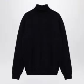 NAVY MERINO WOOL TURTLENECK PULLOVER