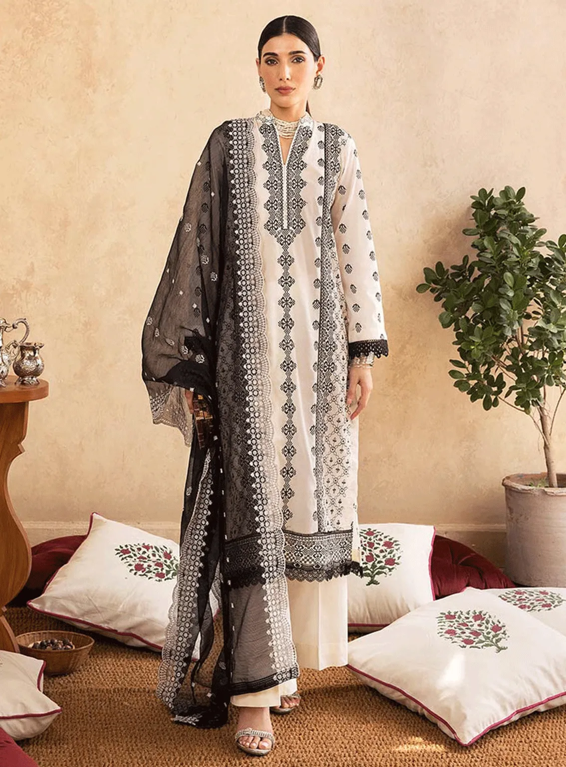 Nissa By RajBari Embroidered Chikankari Schiffli Unstitched 3 Piece Suit - RB23NC 07