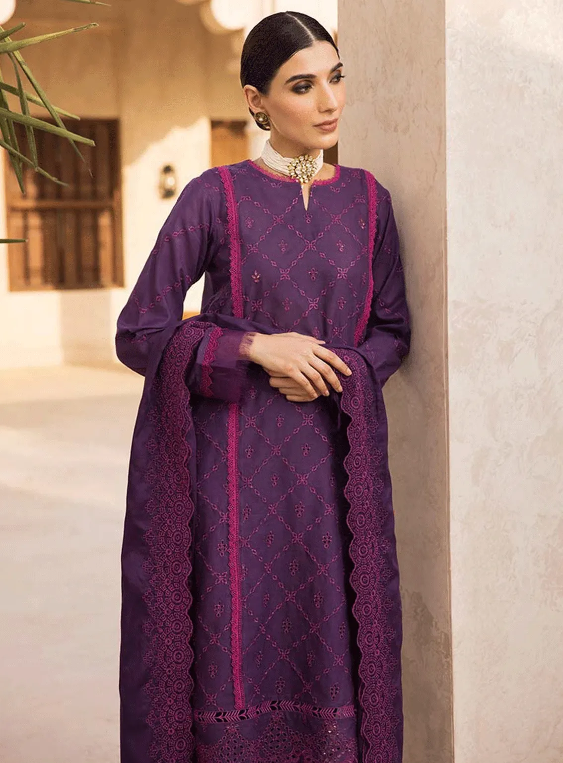 Nissa By RajBari Embroidered Chikankari Schiffli Unstitched 3 Piece Suit - RB23NC 10