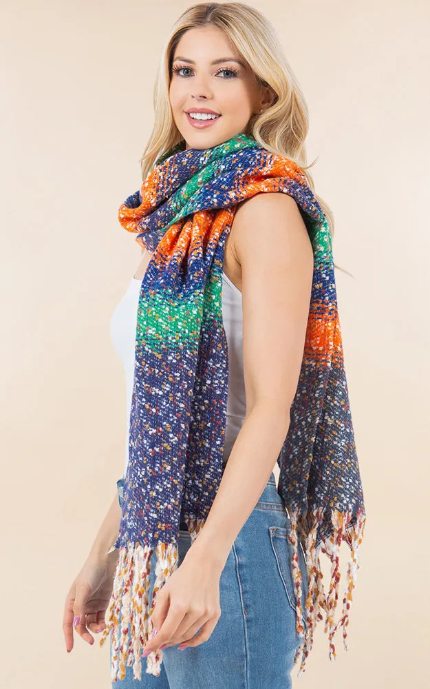 OA4278 MULTI COLOR OBLONG SCARF W/FRINGES