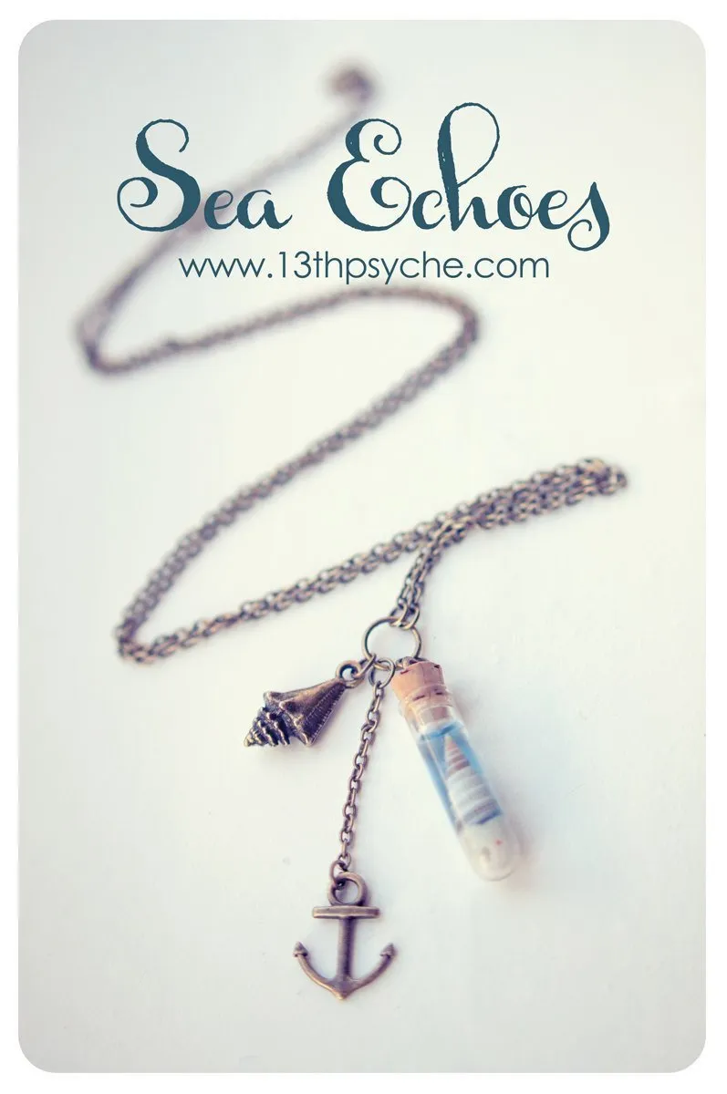 Ocean  and shell glass vial pendant necklace