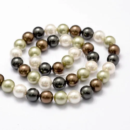 Pearl Beads, Shell Pearl Beads, Grade A, Round, Green Mix, 8mm