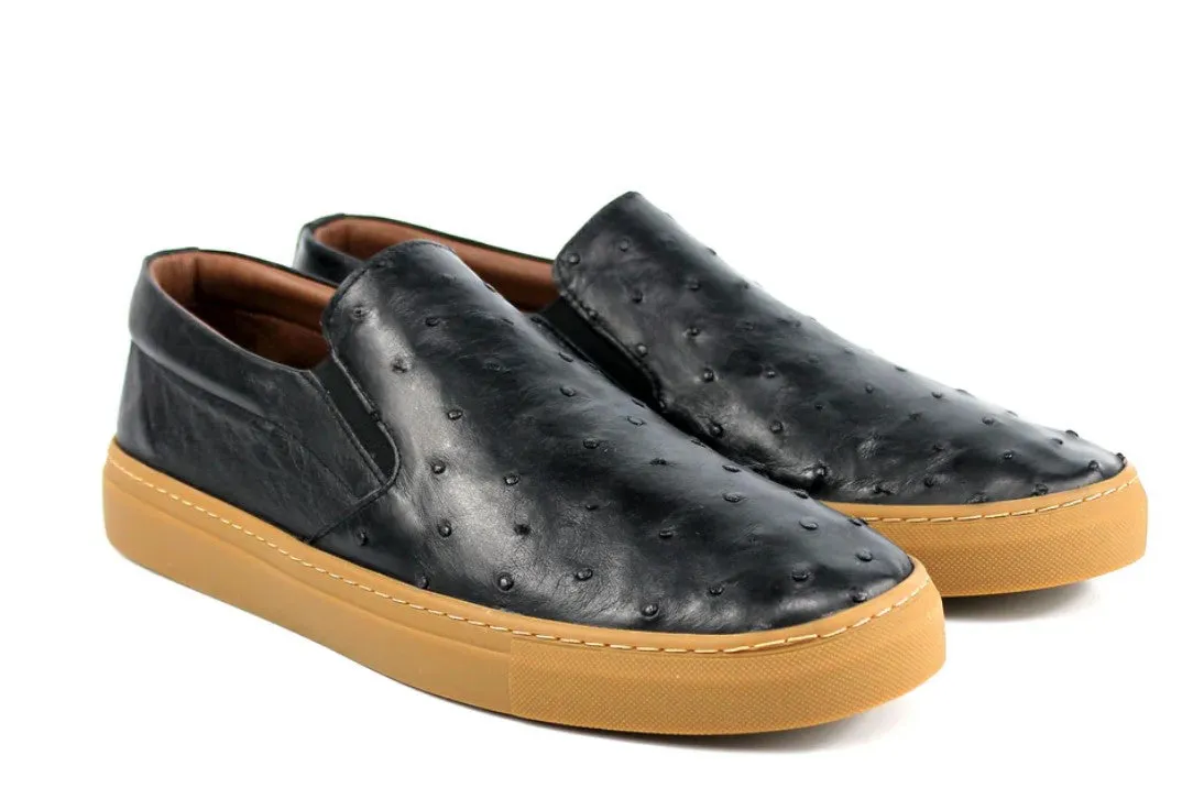 Pelle Grafton Ostrich Slip-On Loafer Black