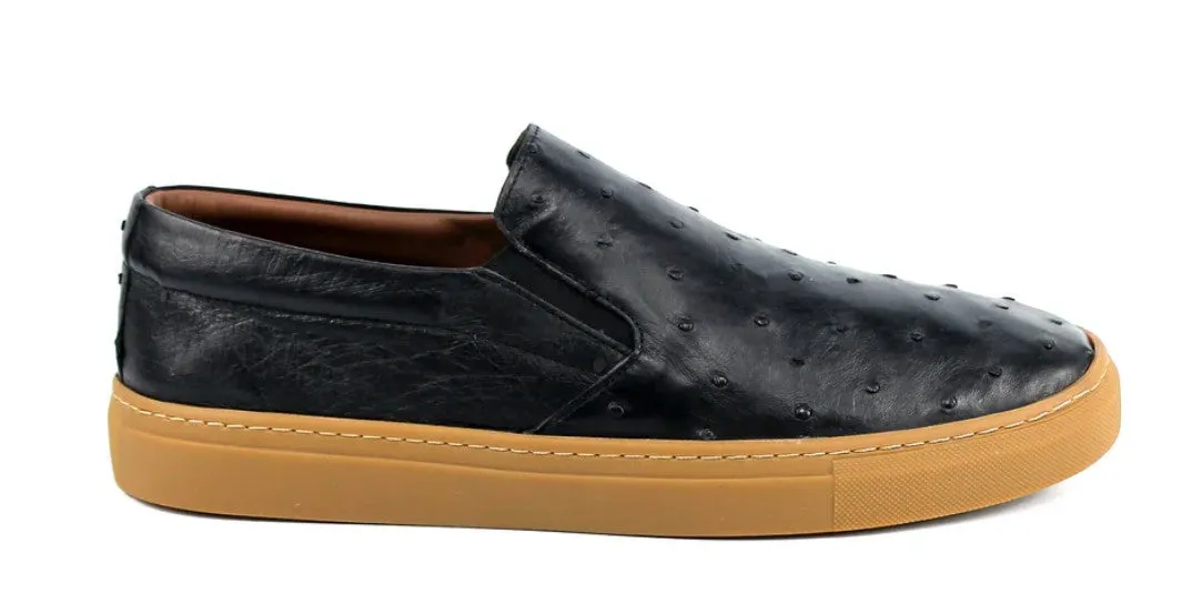 Pelle Grafton Ostrich Slip-On Loafer Black