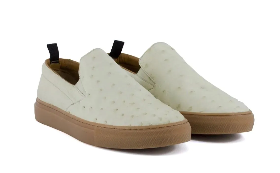 Pelle Grafton Ostrich Slip-On Loafer Bone