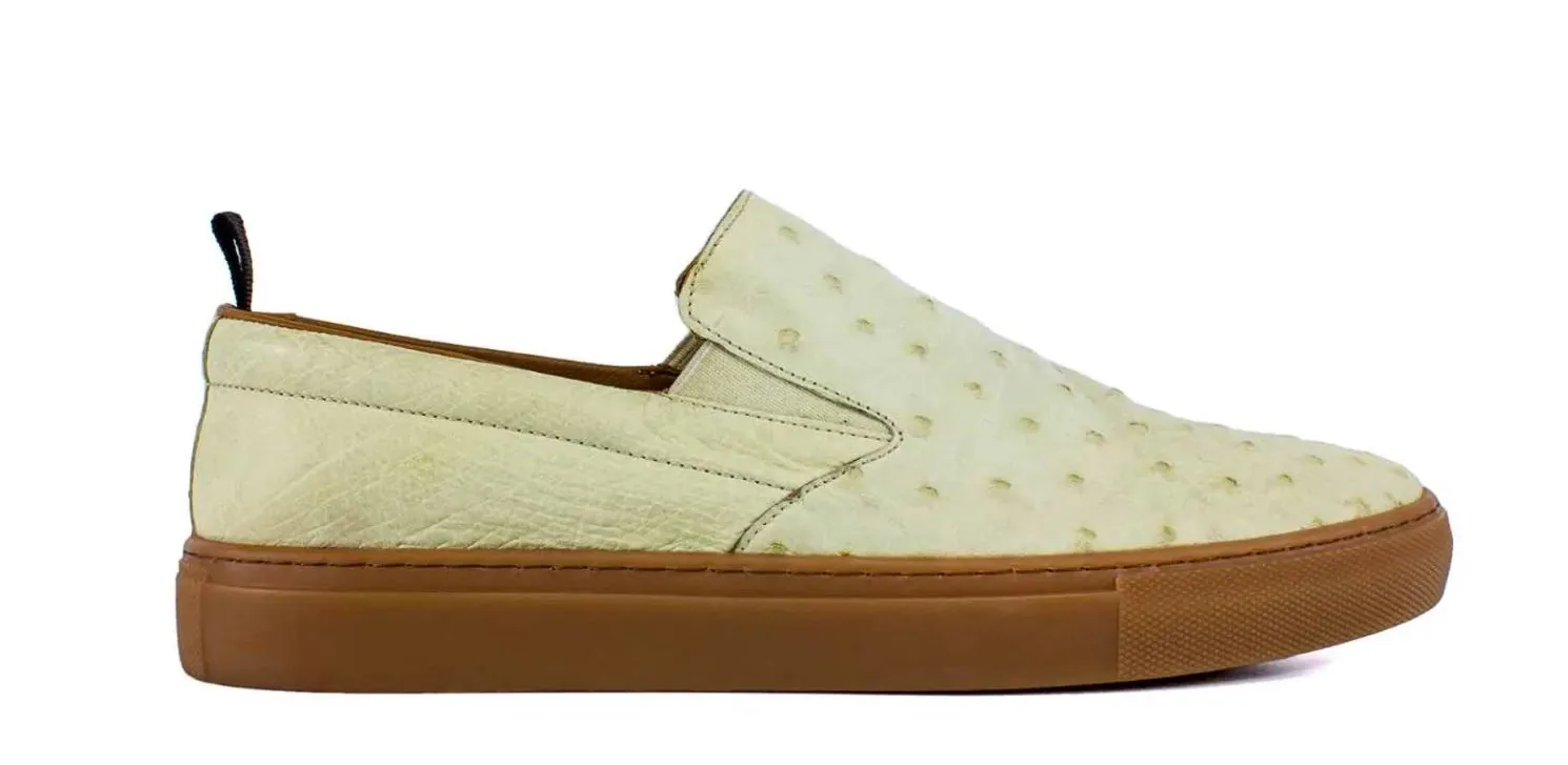 Pelle Grafton Ostrich Slip-On Loafer Bone