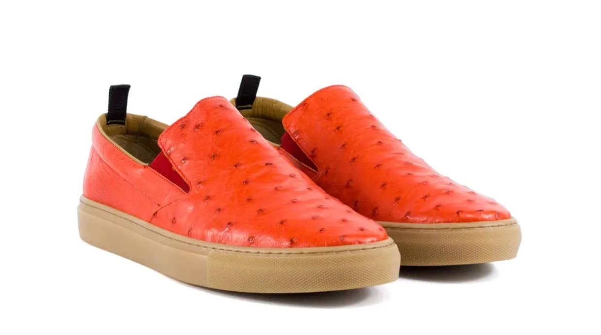 Pelle Grafton Ostrich Slip-On Loafer Coral