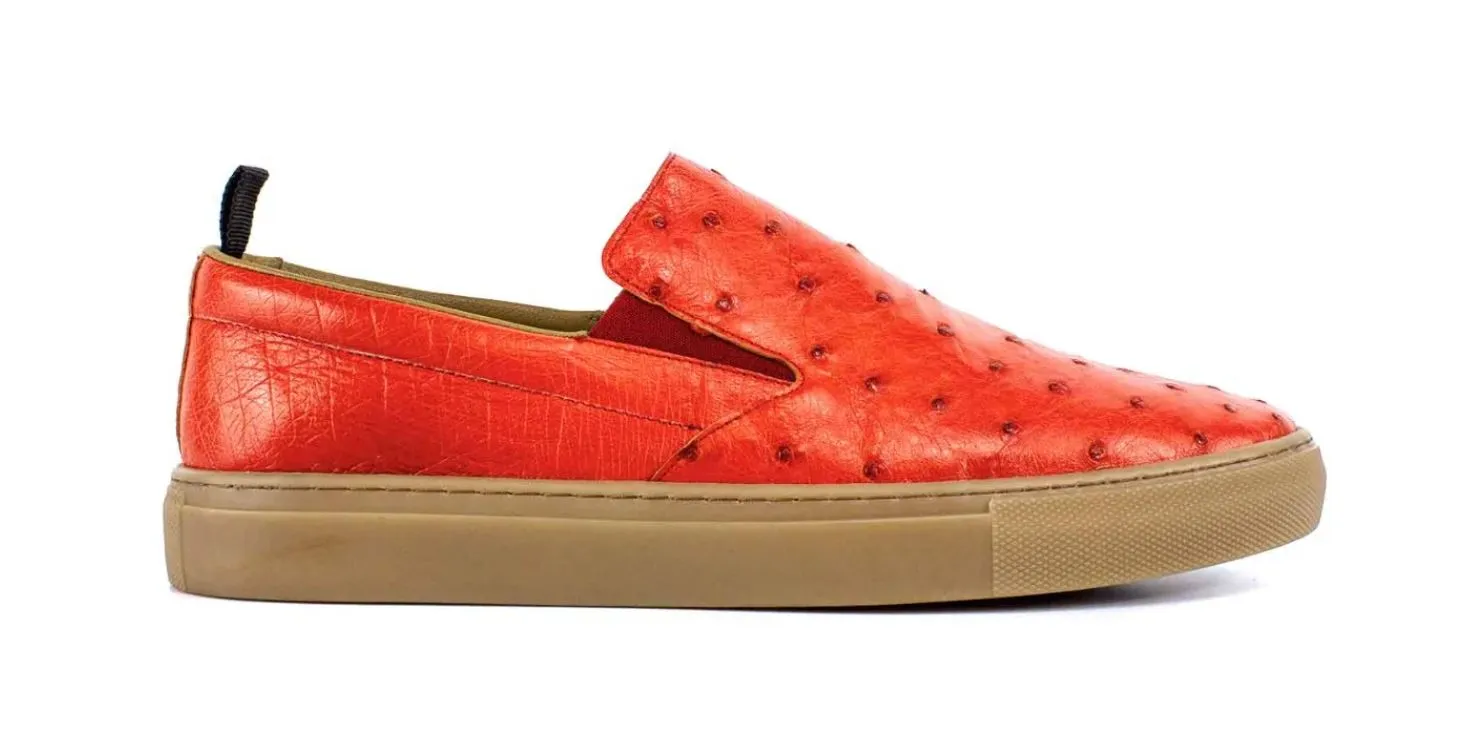 Pelle Grafton Ostrich Slip-On Loafer Coral