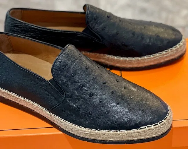 Pelle San Remo Ostrich Slip-On Espadrille Loafer Black