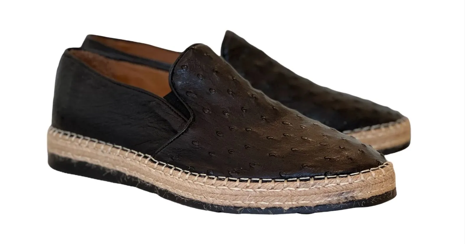 Pelle San Remo Ostrich Slip-On Espadrille Loafer Black