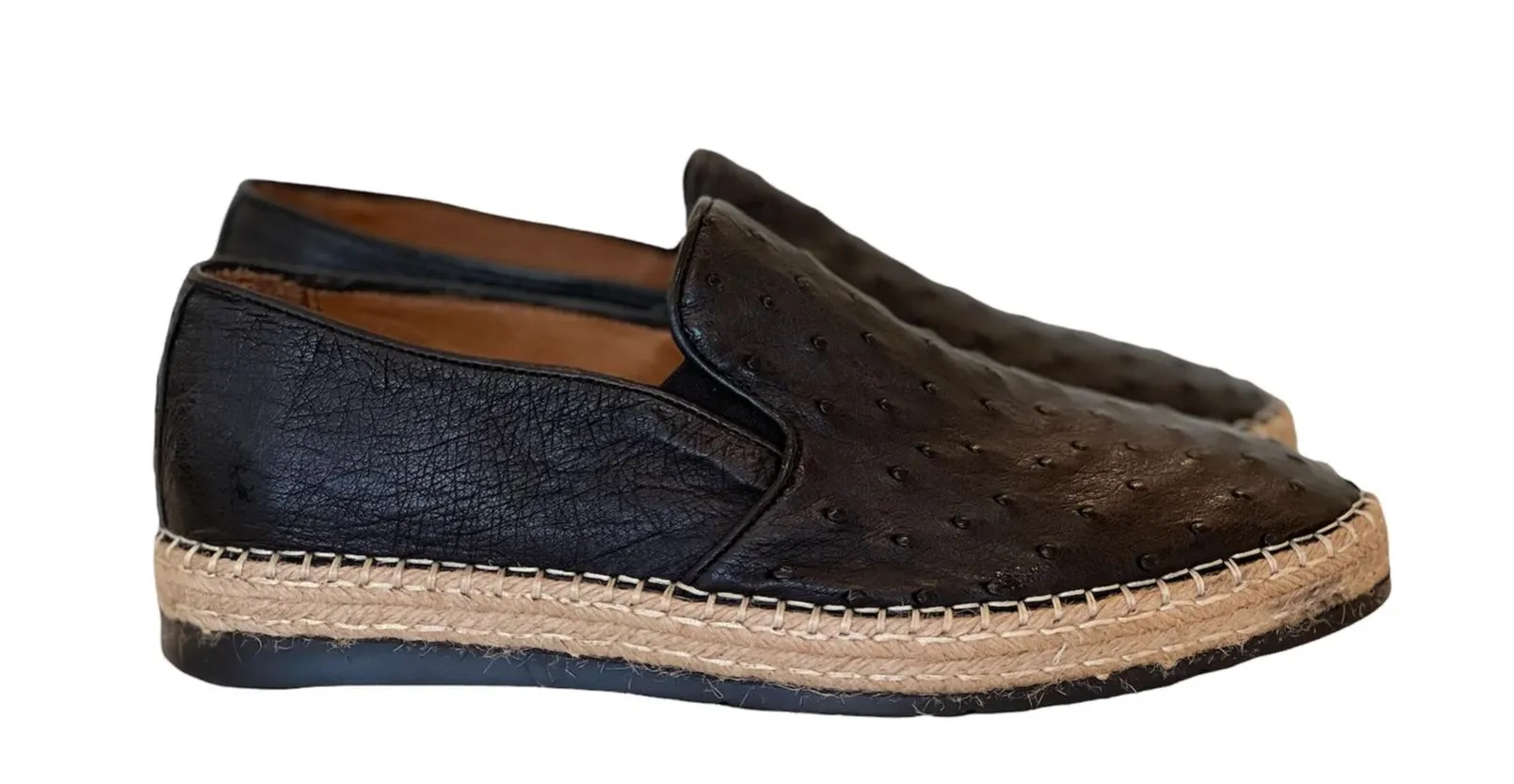 Pelle San Remo Ostrich Slip-On Espadrille Loafer Black