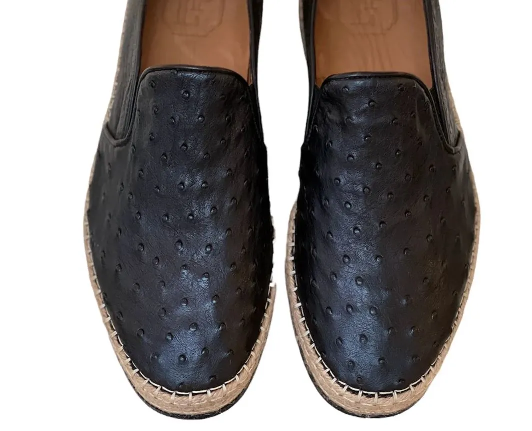 Pelle San Remo Ostrich Slip-On Espadrille Loafer Black