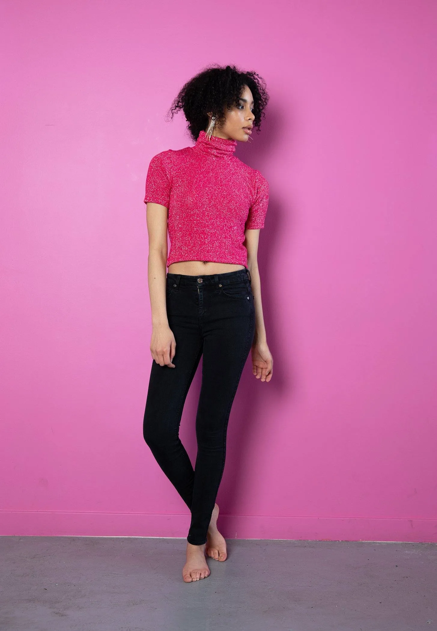 Pink Lurex Jersey Crop