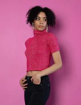 Pink Lurex Jersey Crop