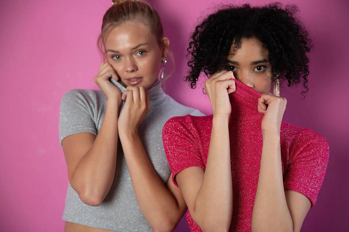 Pink Lurex Jersey Crop