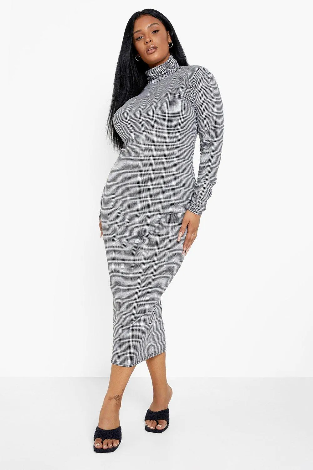 Plus Flannel Turtleneck Midaxi Dress