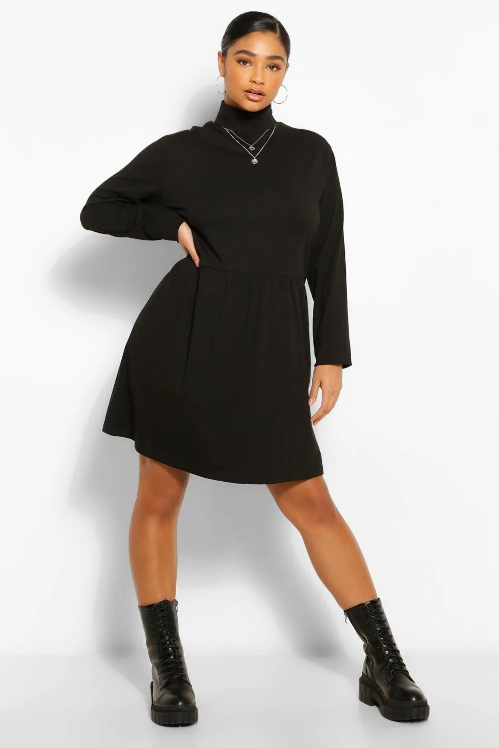 Plus Turtleneck Long Sleeve Smock Dress