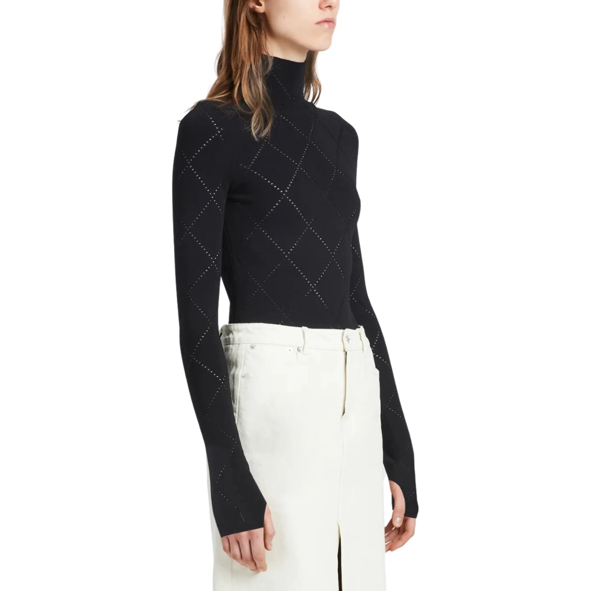 Pointelle Diamonds Turtleneck Top