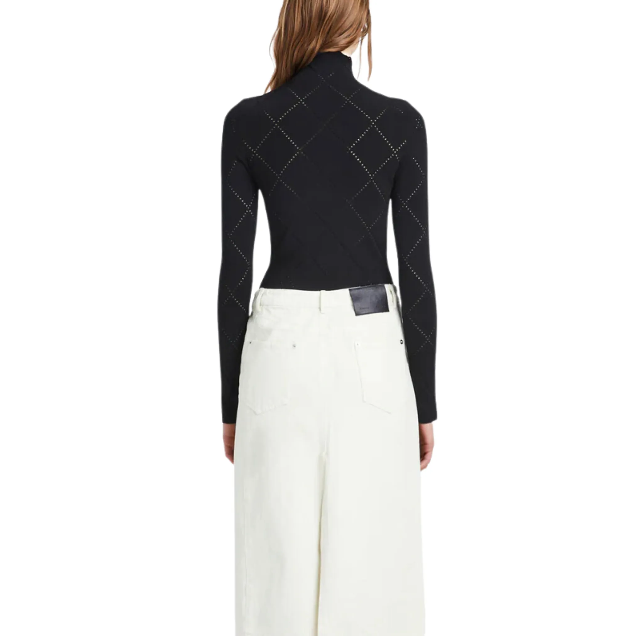 Pointelle Diamonds Turtleneck Top