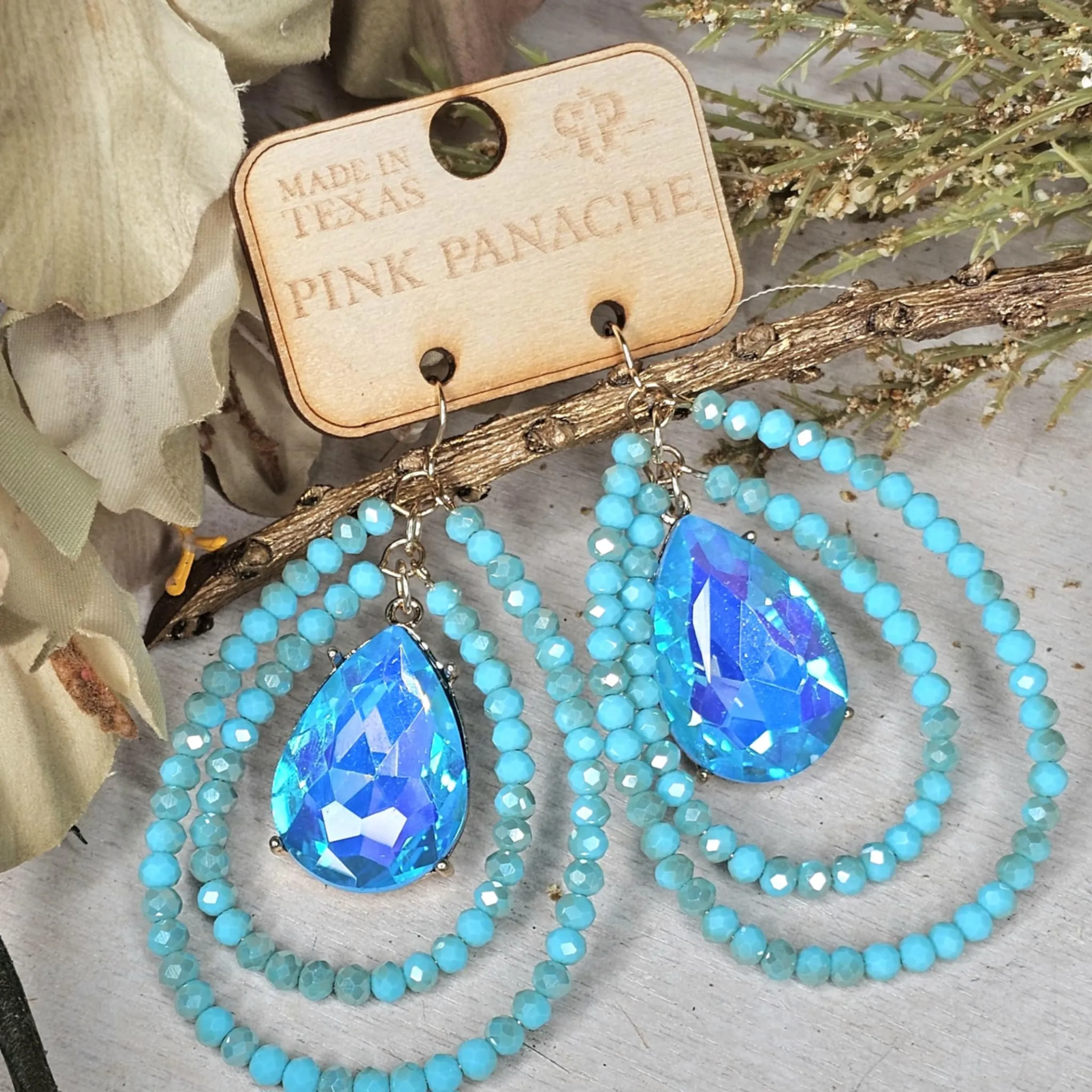 PP Turquoise Beaded Double Layer Teardrop Earrings