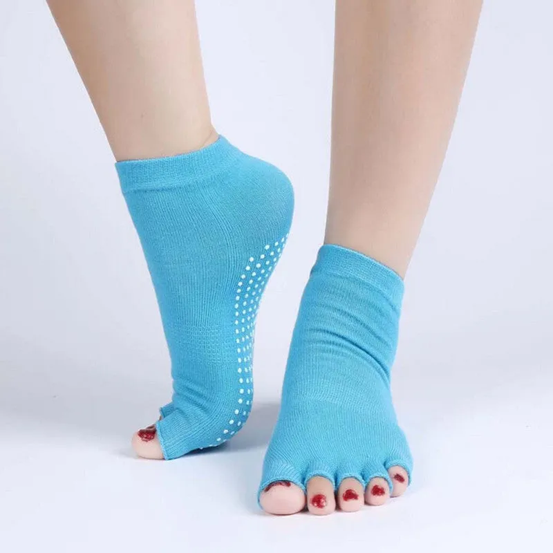 Quality Half Toe Yoga Socks Non-Slip Peep Toe Anti-Slip Pilates Ankle Grip Durable Open Half Five Fingers Cotton Yoga Socks SM6