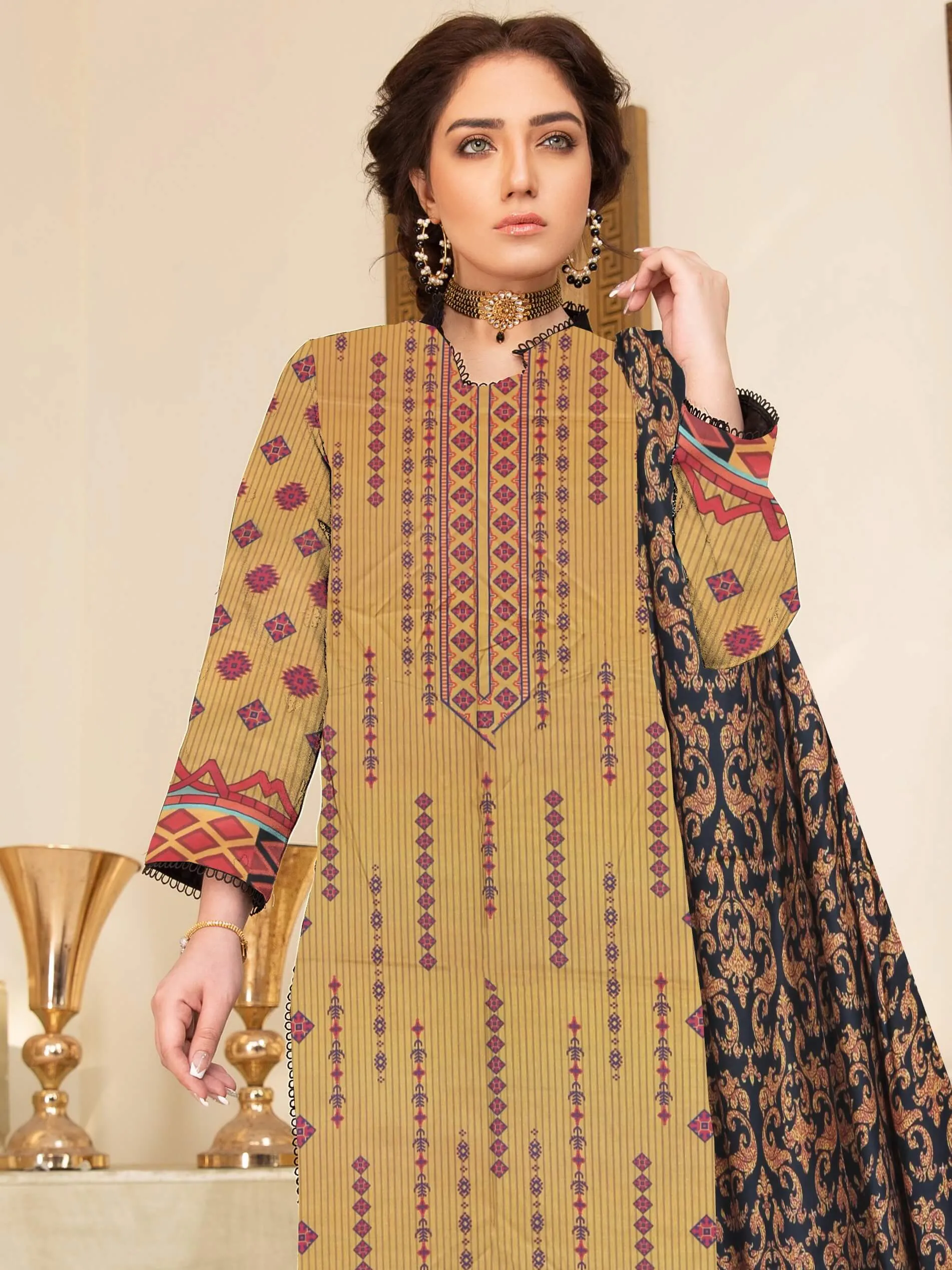 Rashk e Qamar Digital Printed Linen Unstitched 3Pc Suit D-06