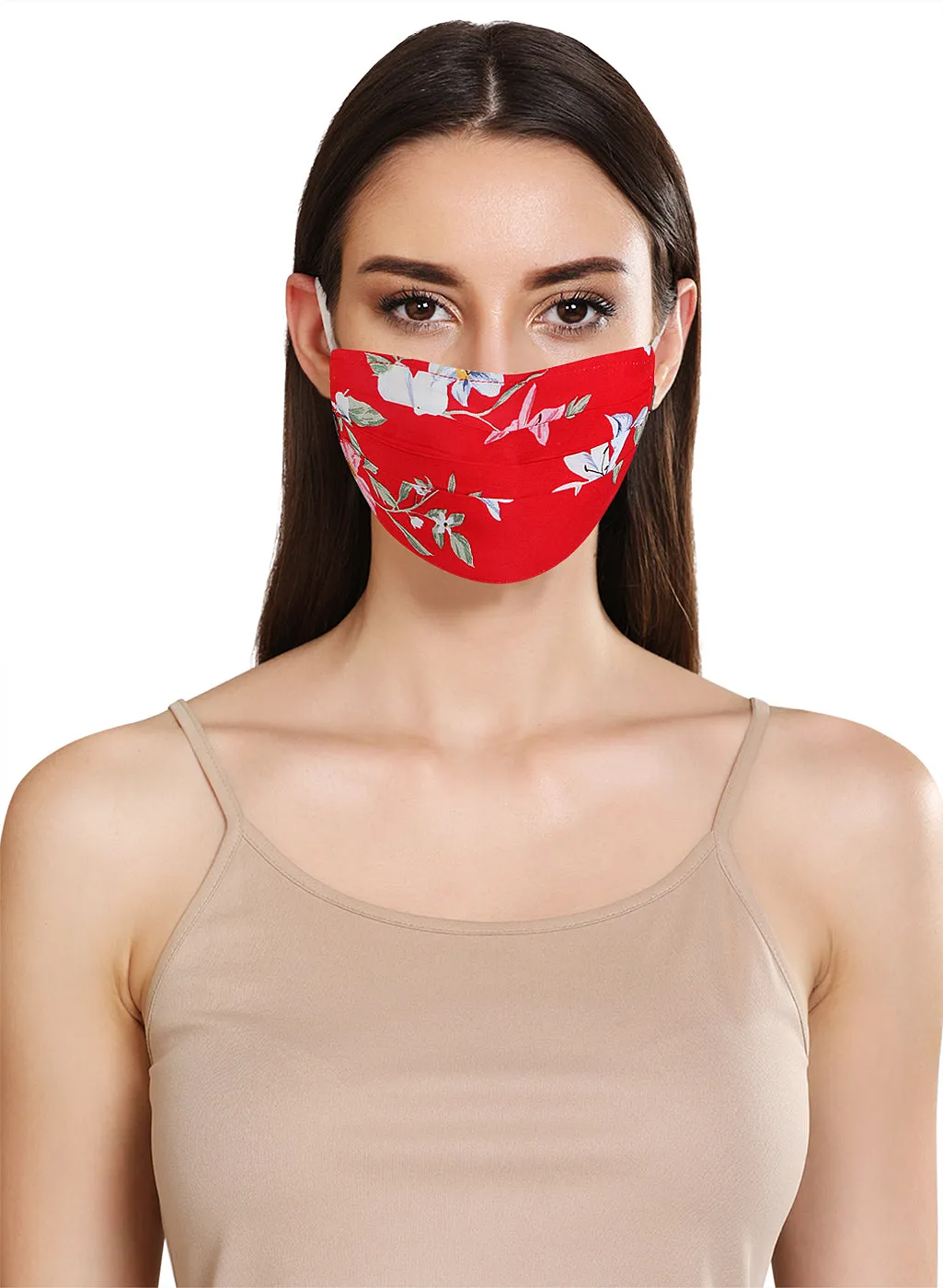 Red Tropical Print Layered Face Mask