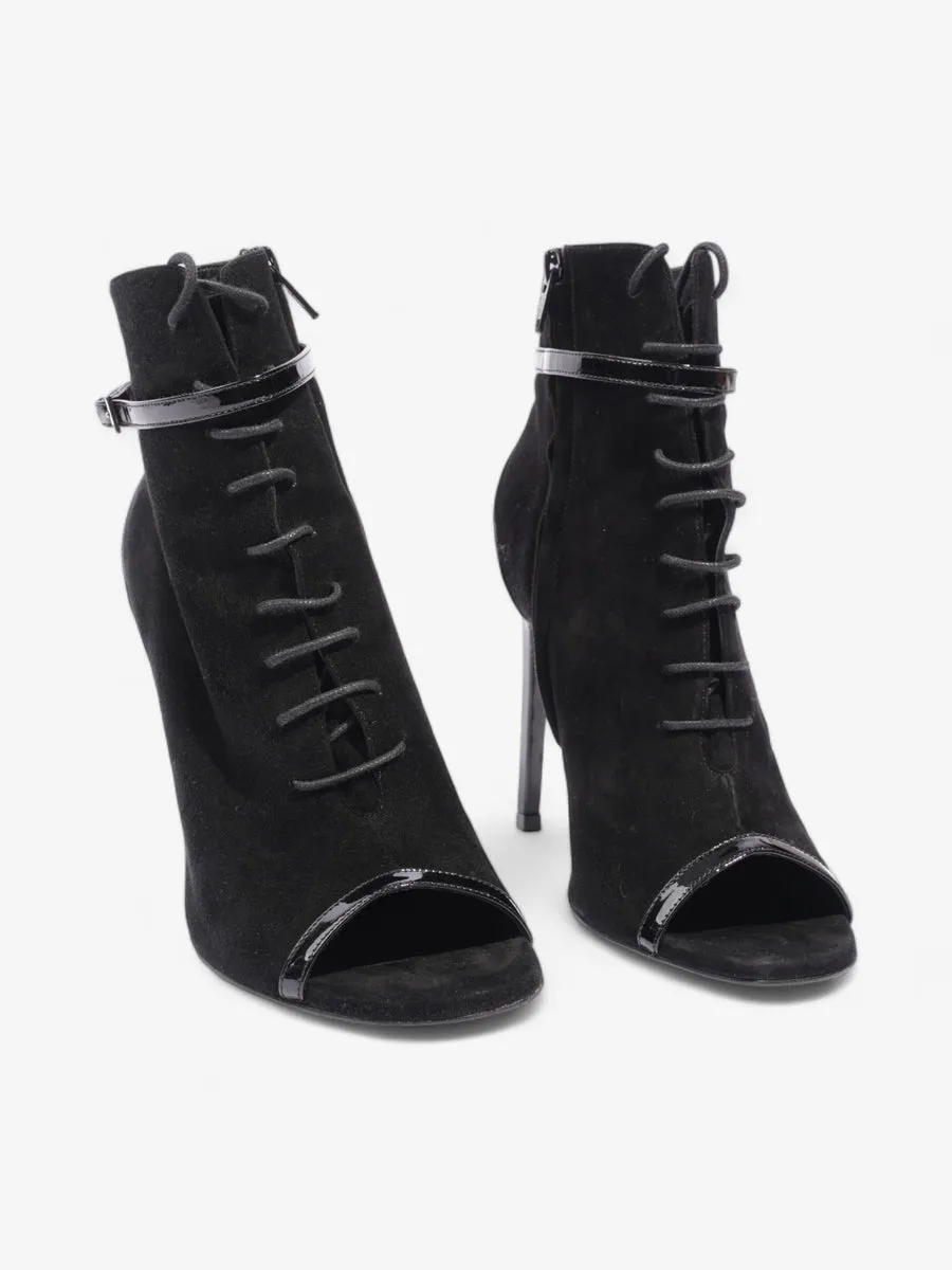 Saint Laurent Peep Toe Lace Up Boot 110 Black Suede EU 37 UK 4