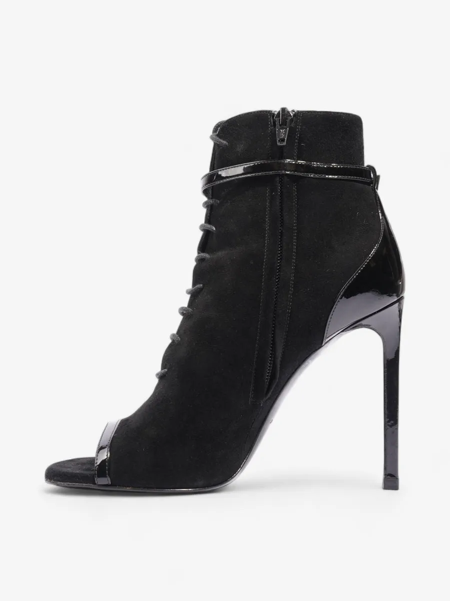 Saint Laurent Peep Toe Lace Up Boot 110 Black Suede EU 37 UK 4