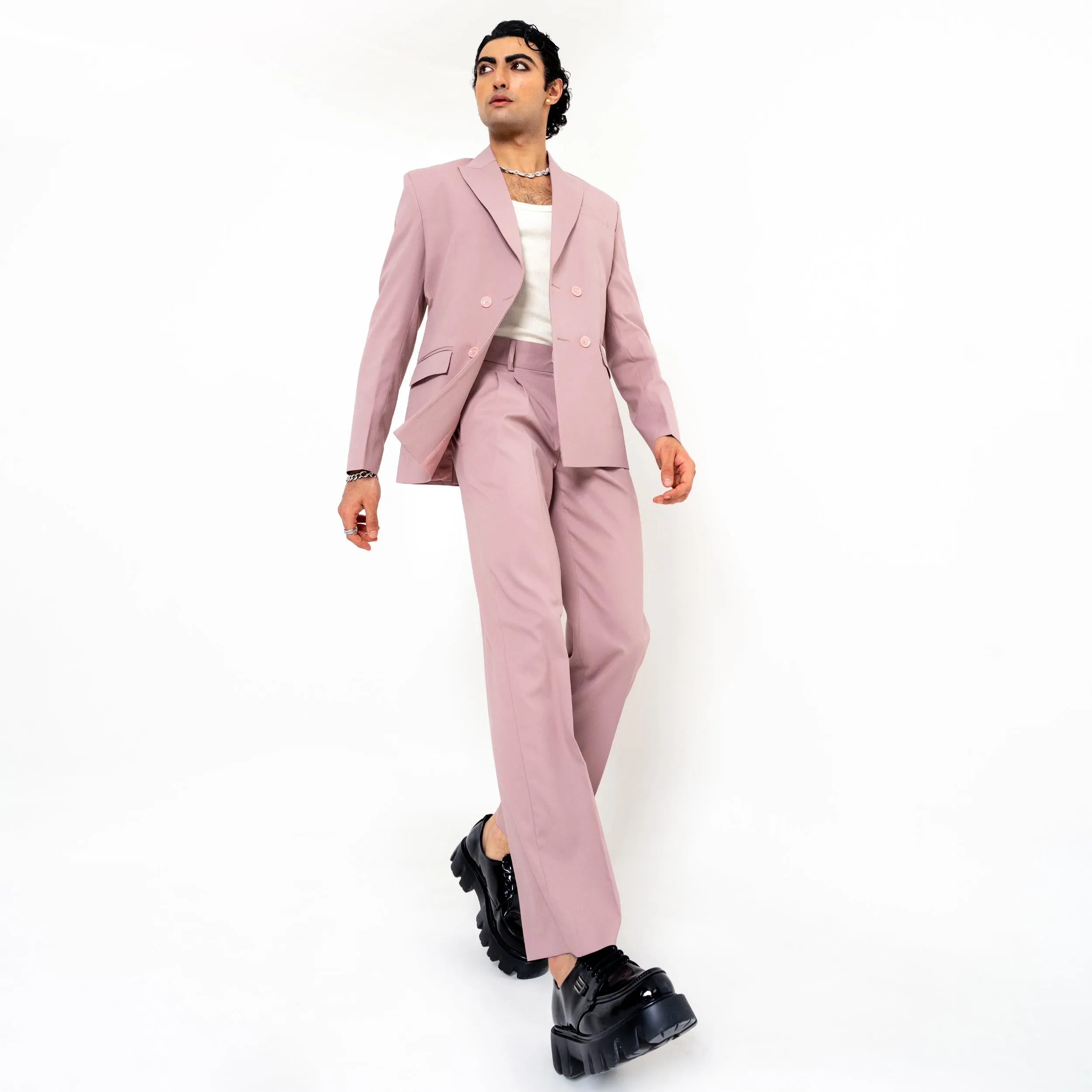 Salmon Pink Double Button Loose Fit Men's Suit