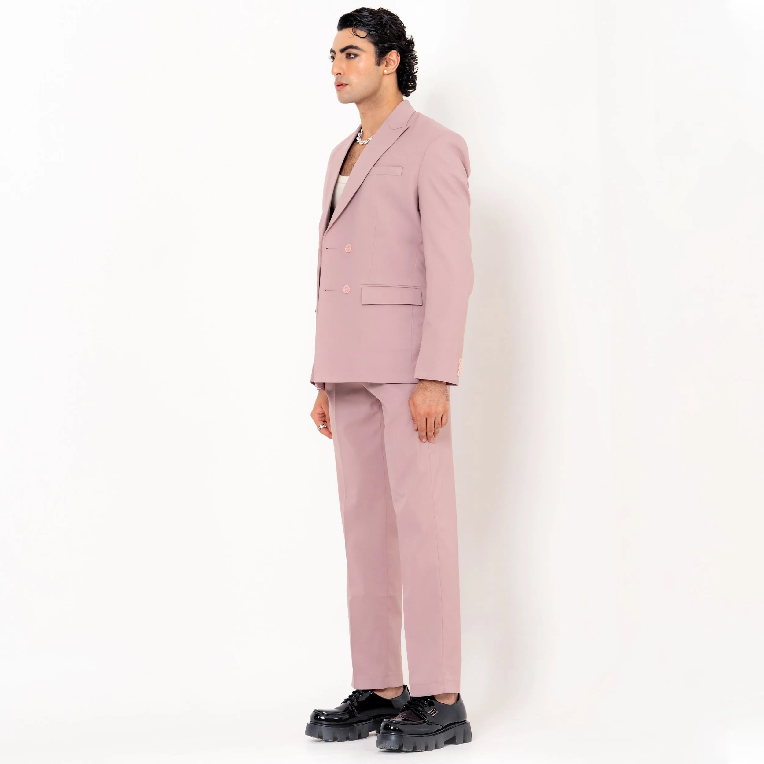 Salmon Pink Double Button Loose Fit Men's Suit