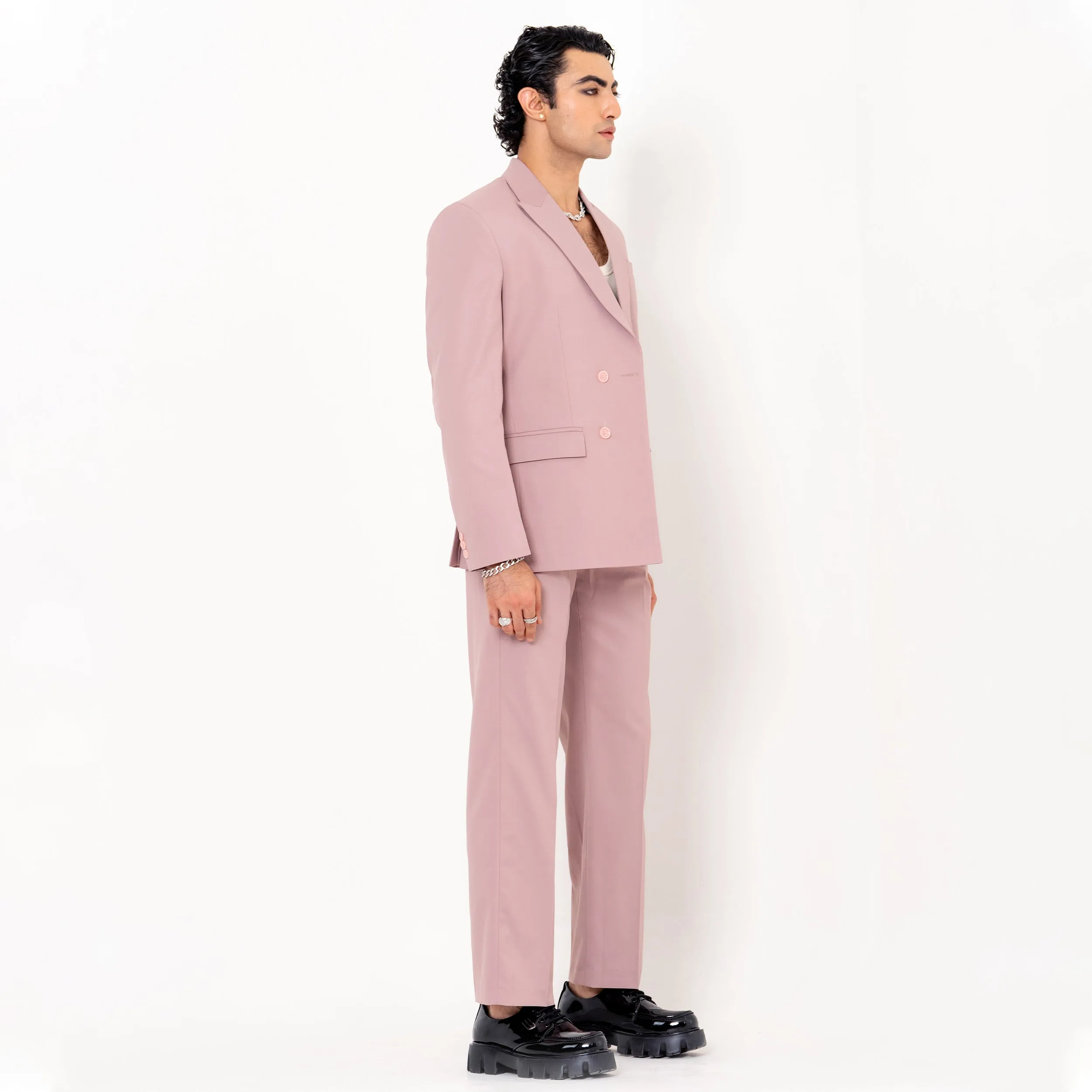 Salmon Pink Double Button Loose Fit Men's Suit