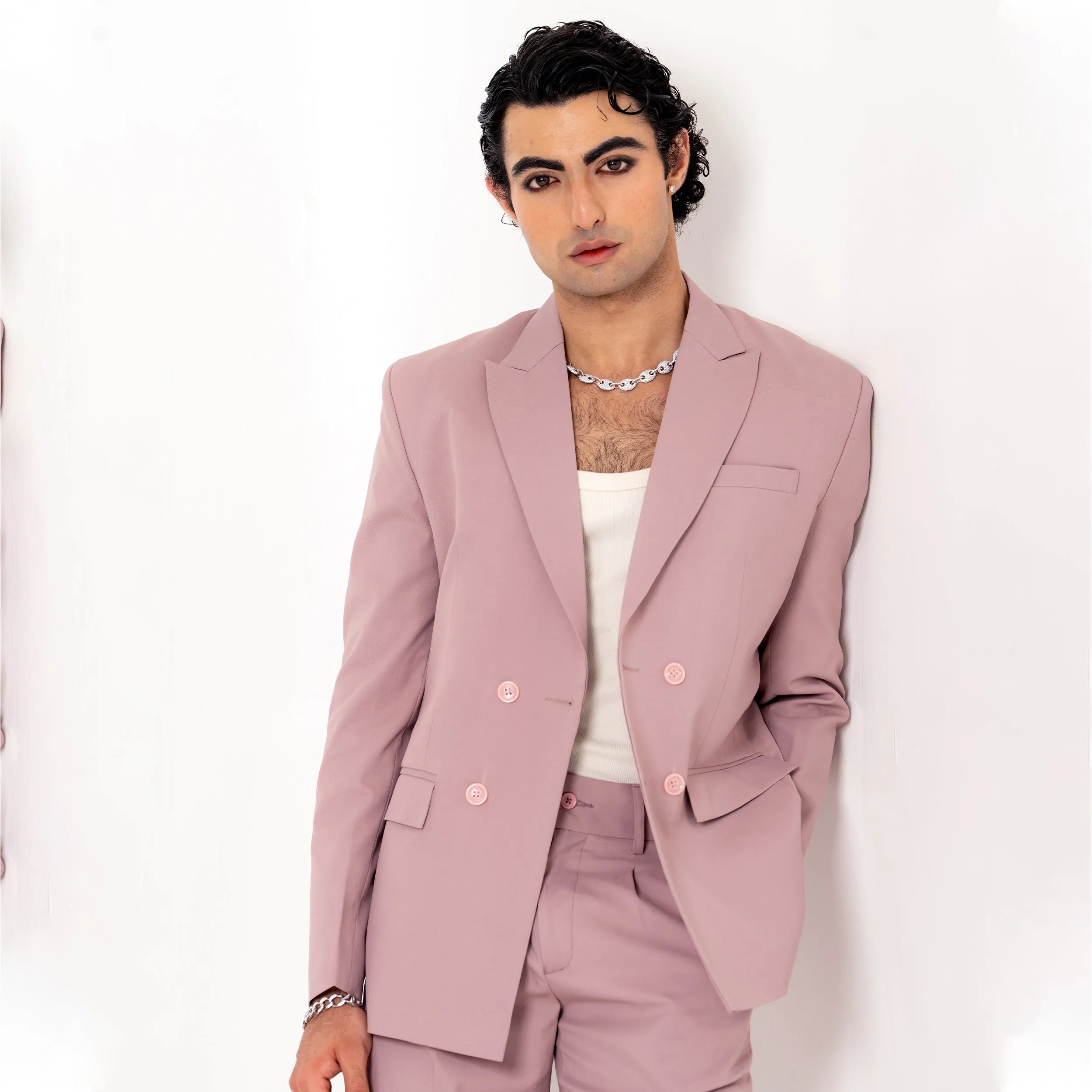 Salmon Pink Double Button Loose Fit Men's Suit