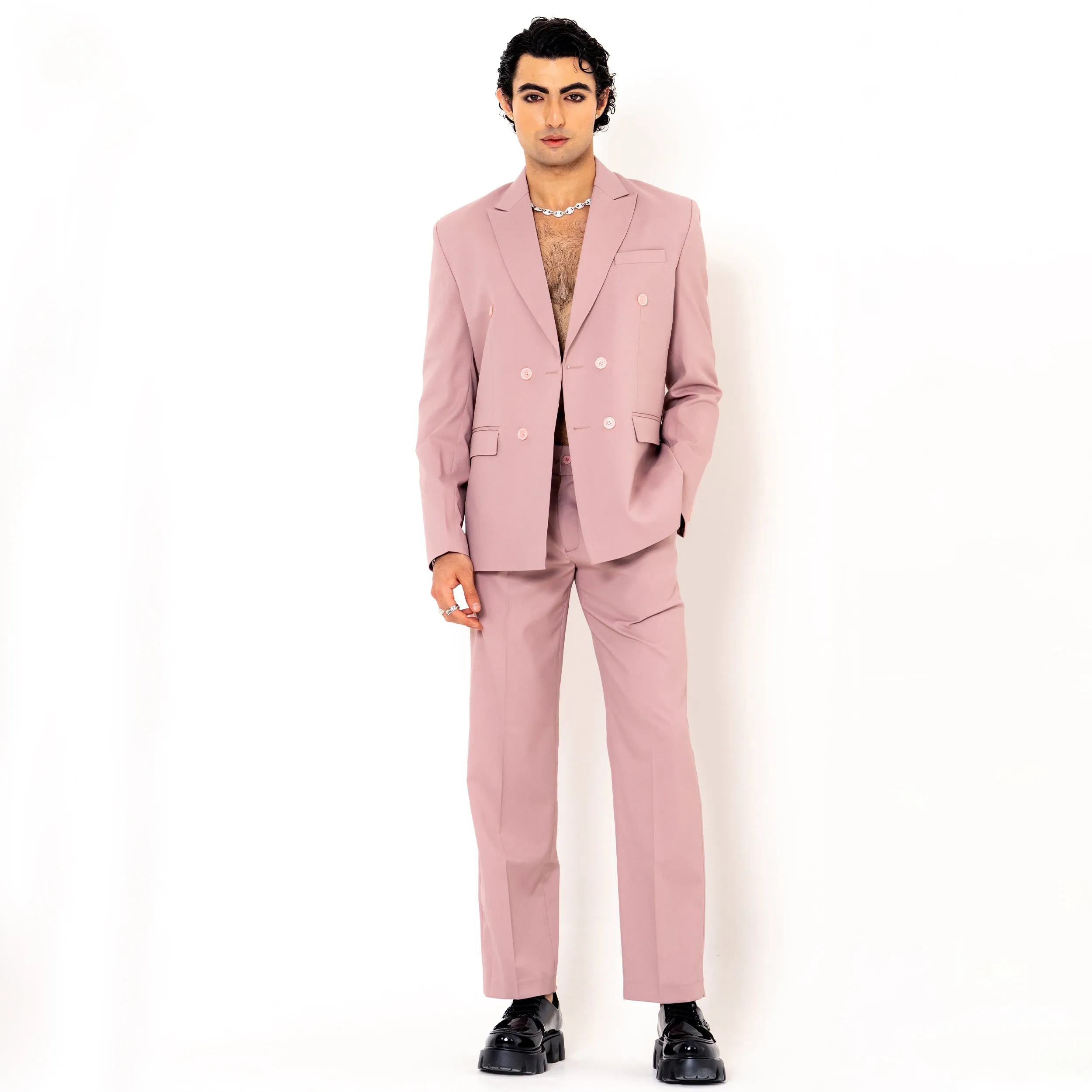 Salmon Pink Loose Fit Suit Men's Suit