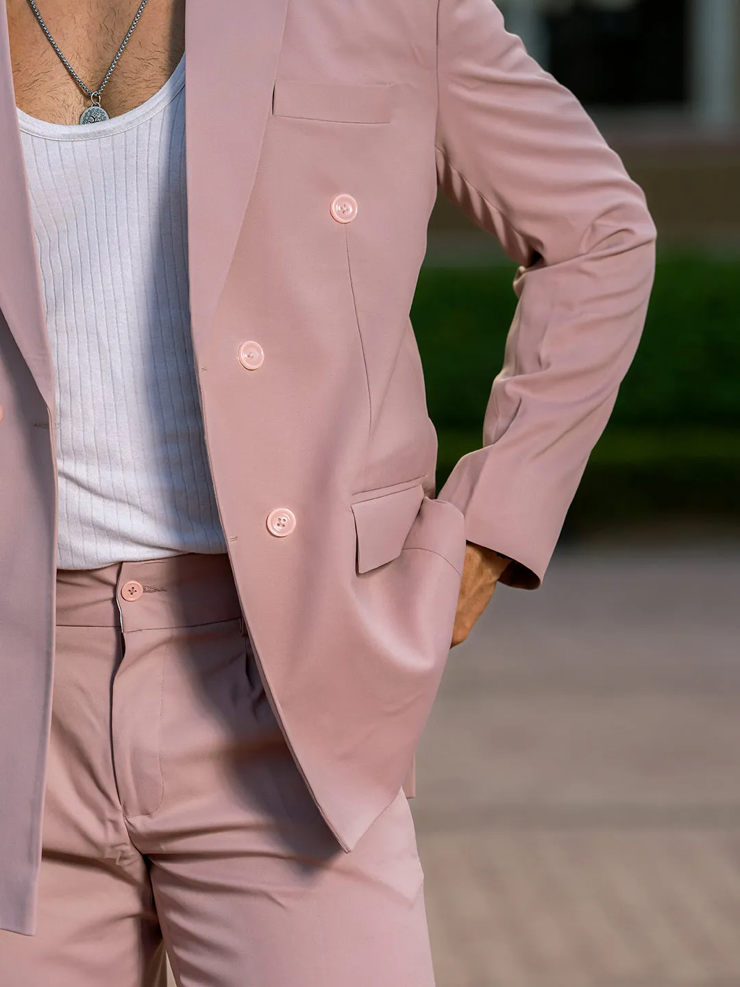 Salmon Pink Loose Fit Suit Men's Suit