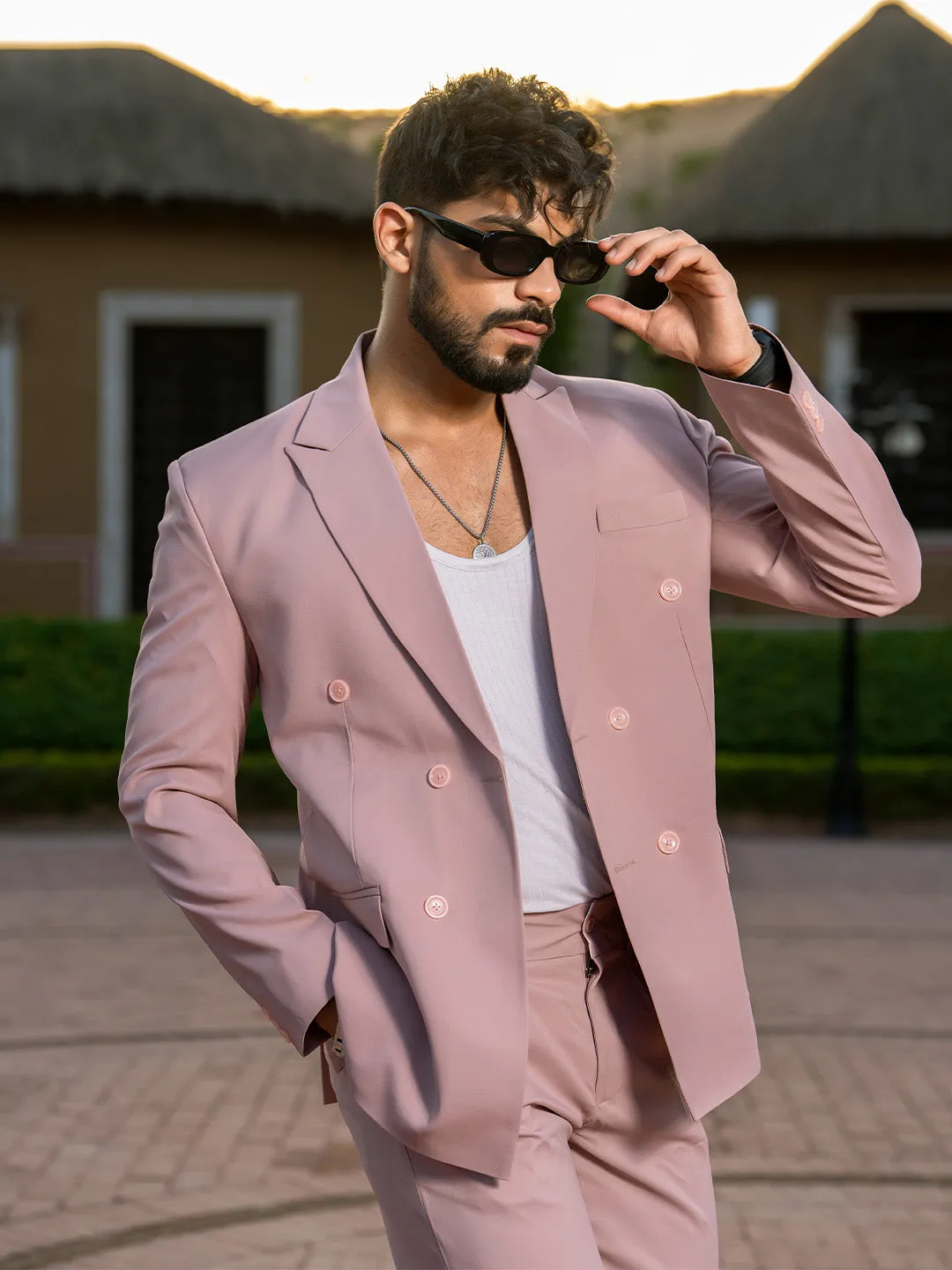 Salmon Pink Loose Fit Suit Men's Suit