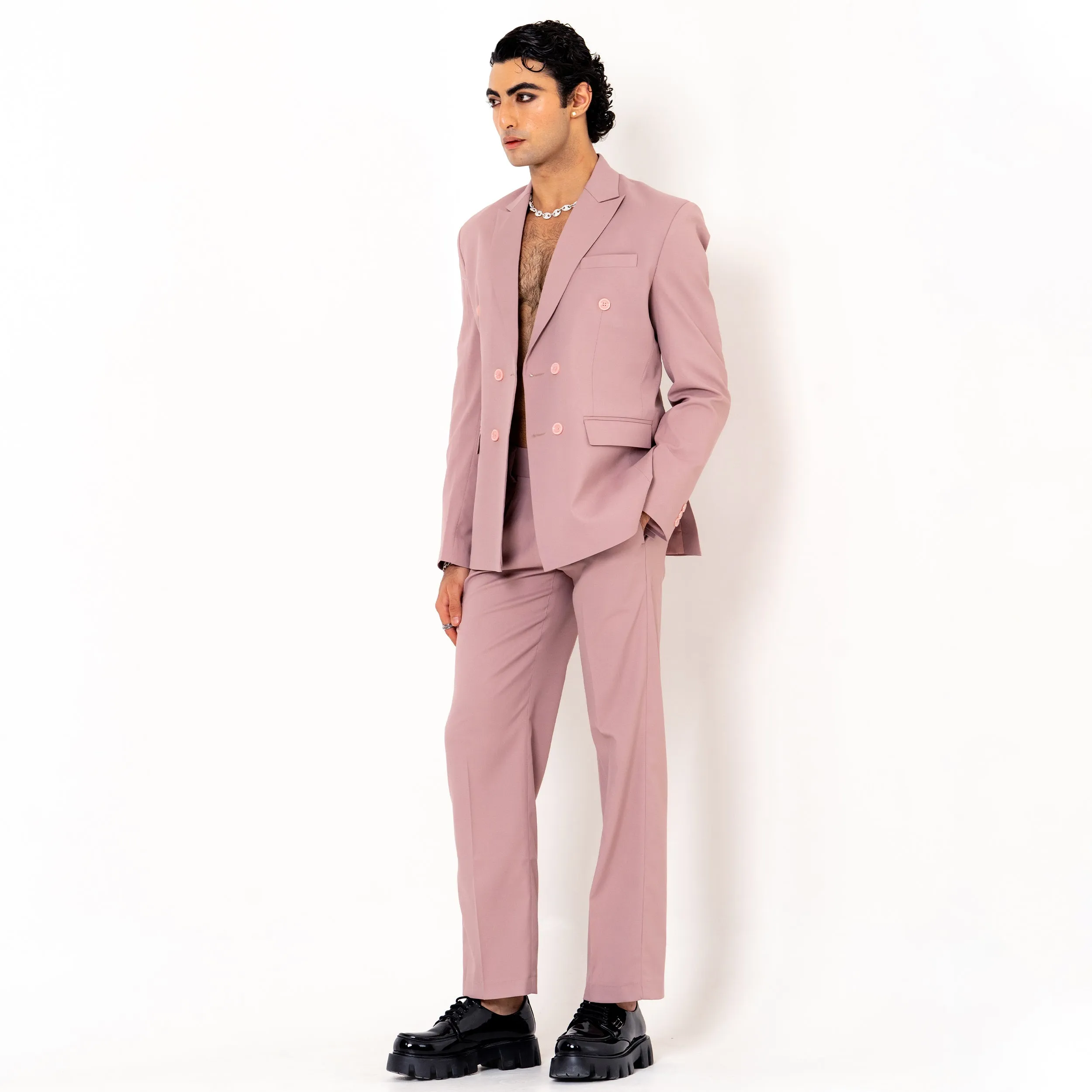 Salmon Pink Loose Fit Suit Men's Suit