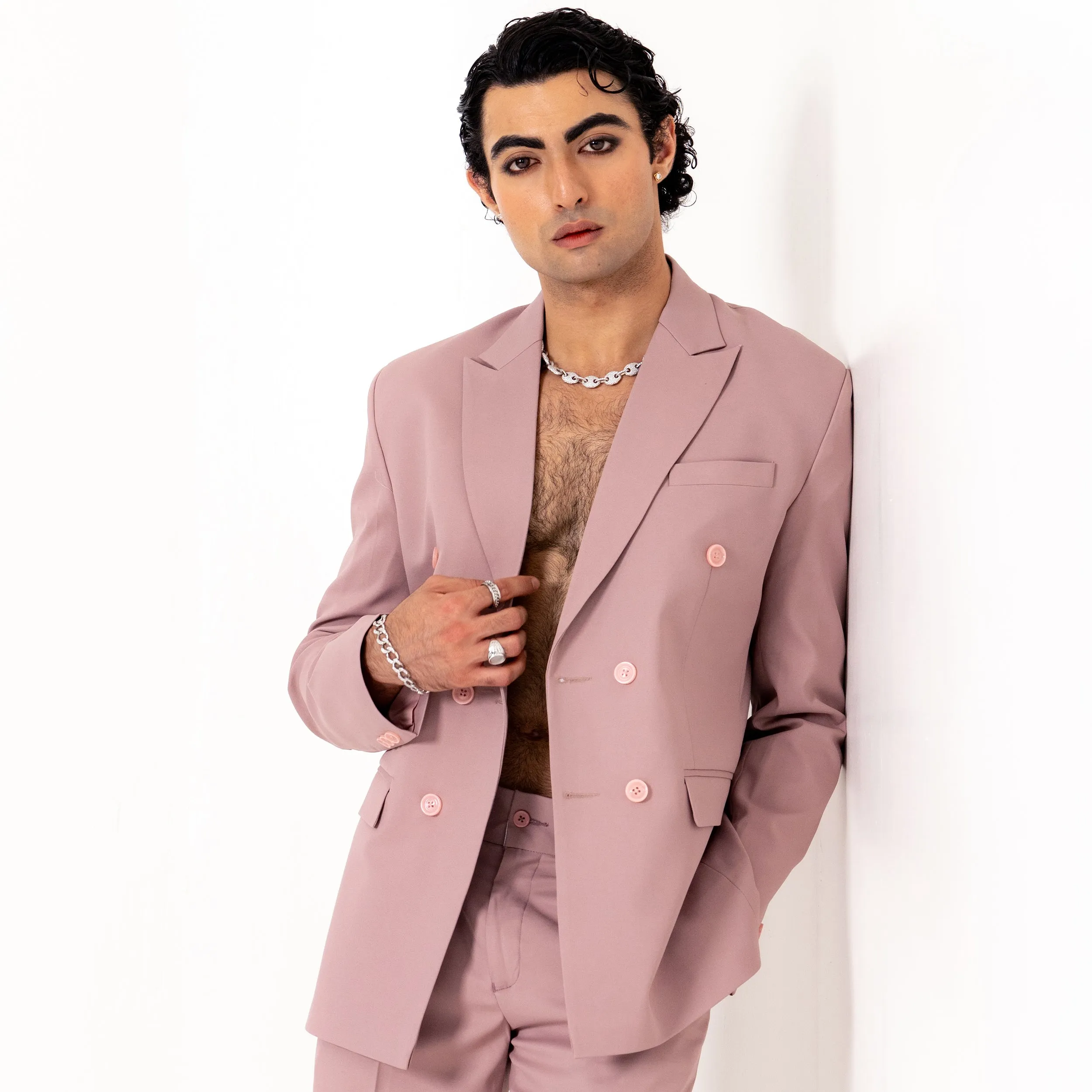 Salmon Pink Loose Fit Suit Men's Suit