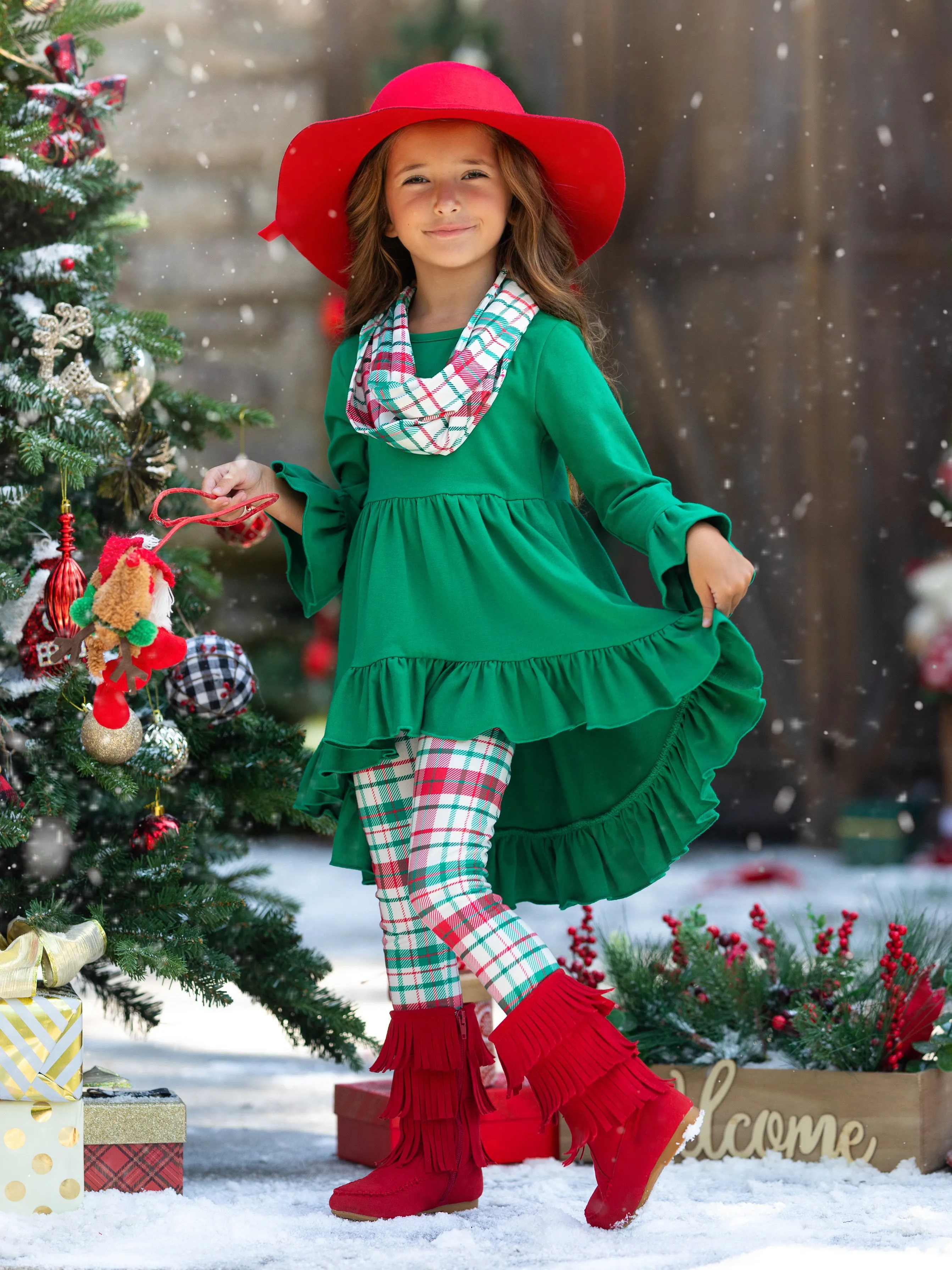 Santa-Approved Style Tunic, Leggings, and Scarf Set