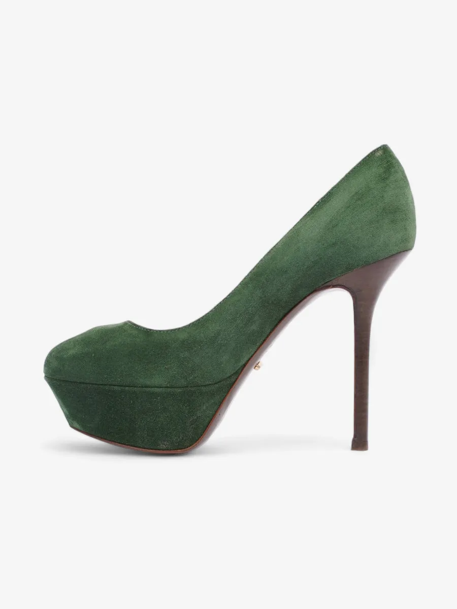 Sergio Rossi Peep Tote Pump 110 Green Suede EU 35 UK 2