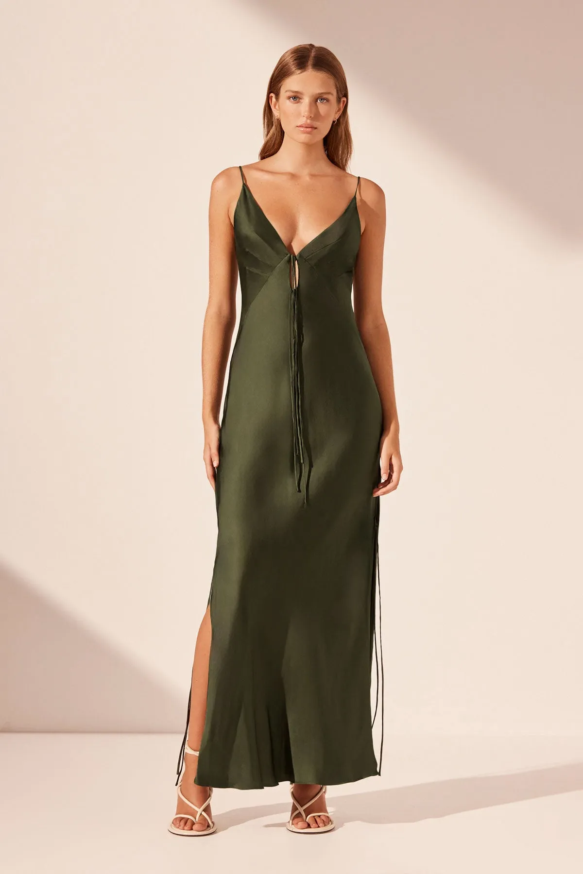 Shae Plunged Slip Tie Maxi Dress